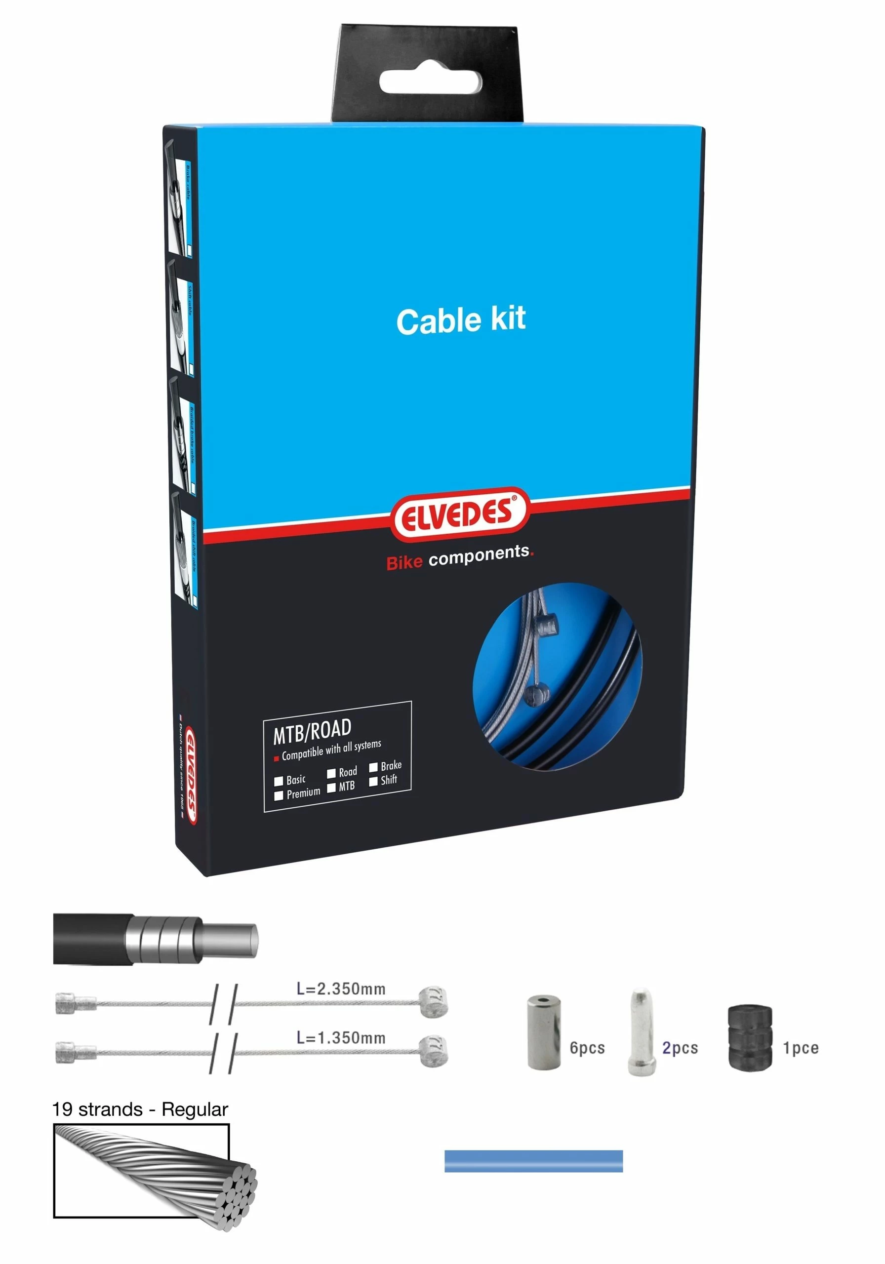 Elvedes Bremsekabelkit Race+MTB / ATB, Blå