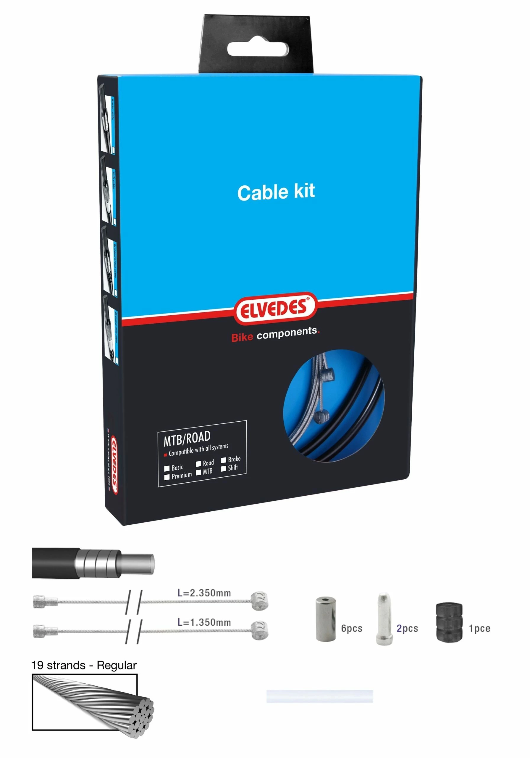 Elvedes Bremsekabelkit Race+MTB / ATB, Hvid