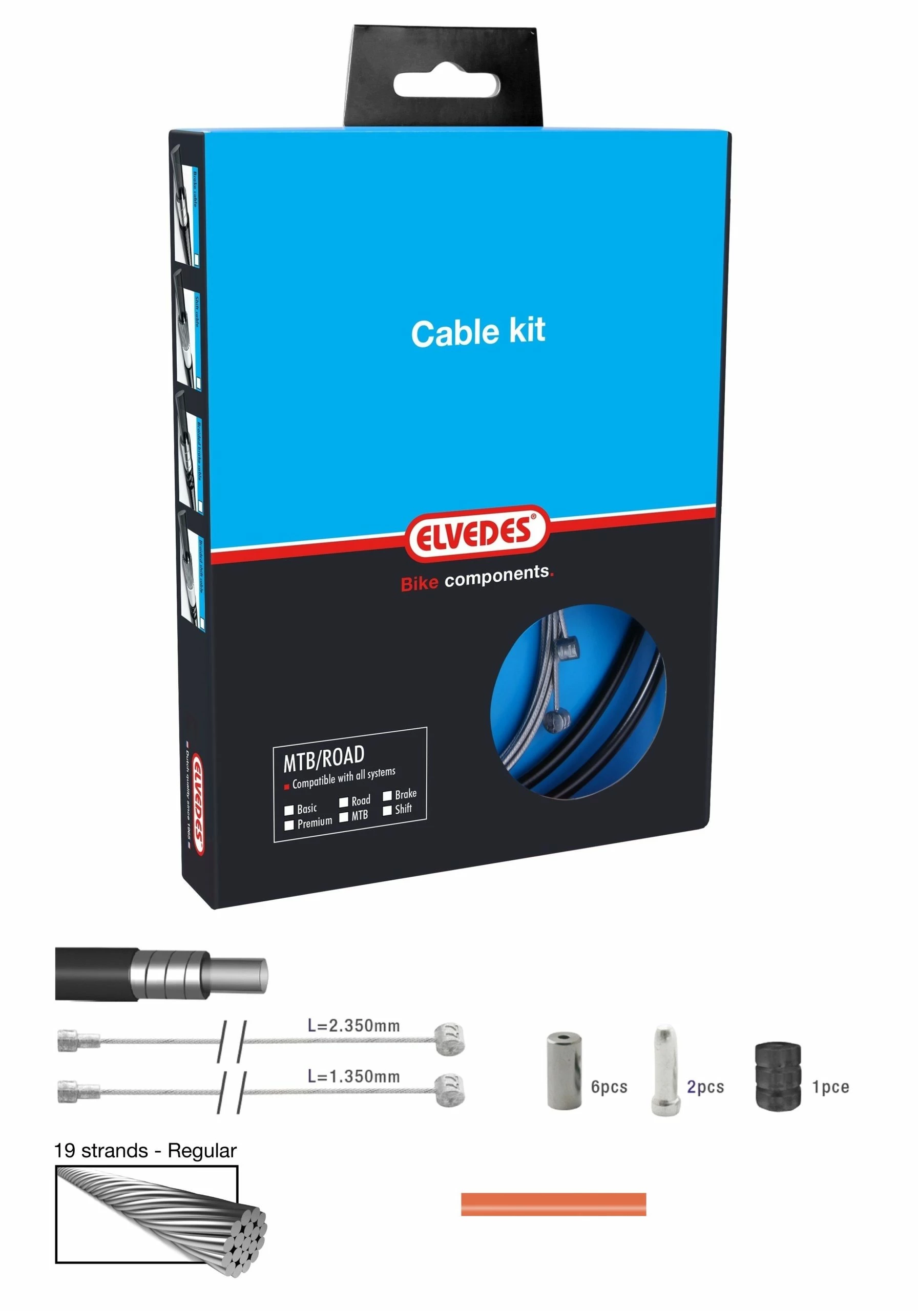 Elvedes Bremsekabelkit Race+MTB / ATB, Orange