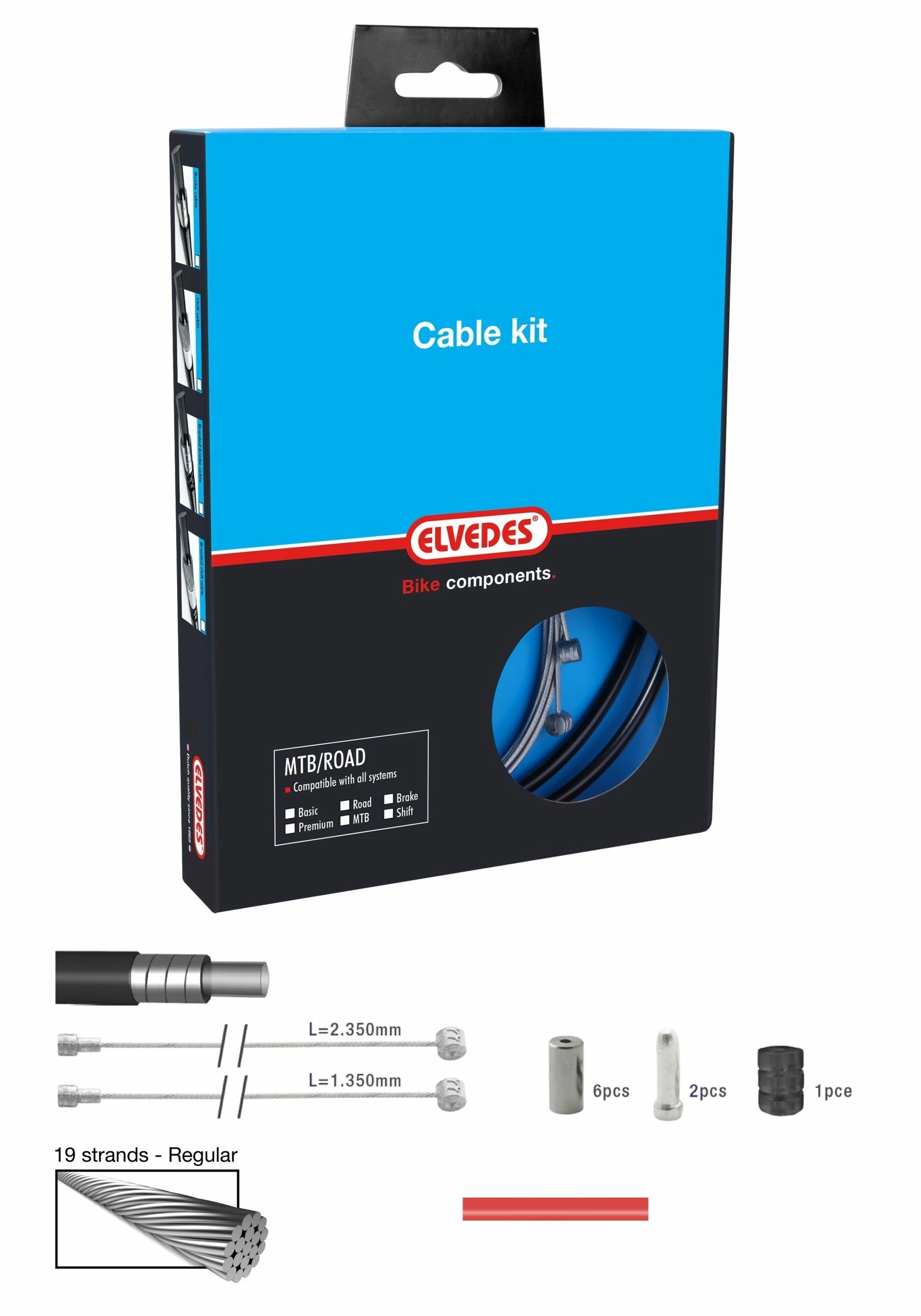 Elvedes Bremsekabelkit Race+MTB / ATB, Rød
