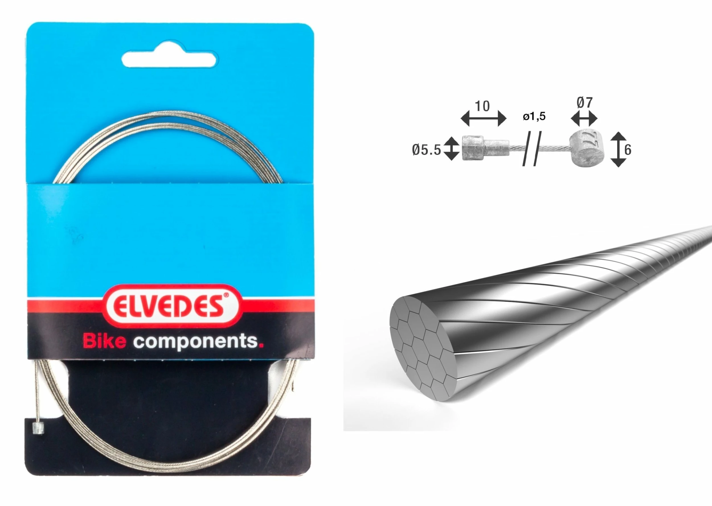 Elvedes Bremsewire 1×19 ø1,5/2250mm ø5,5×10 & ø7×6mm Slick