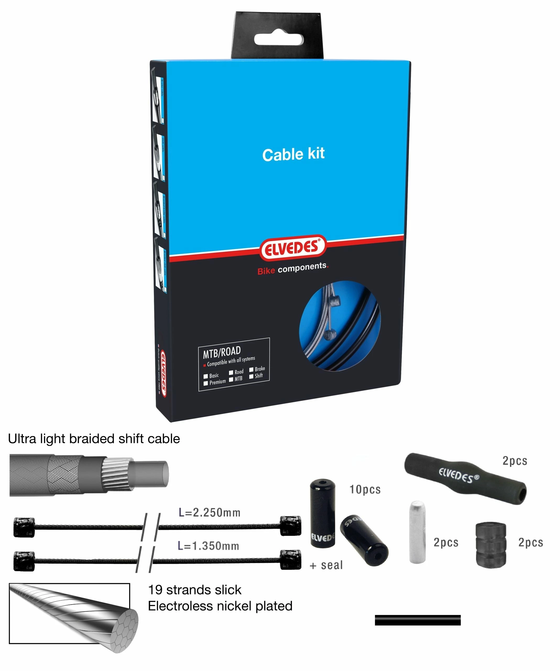Elvedes Gearkabelkit Pro-line Race+MTB / ATB, Sort