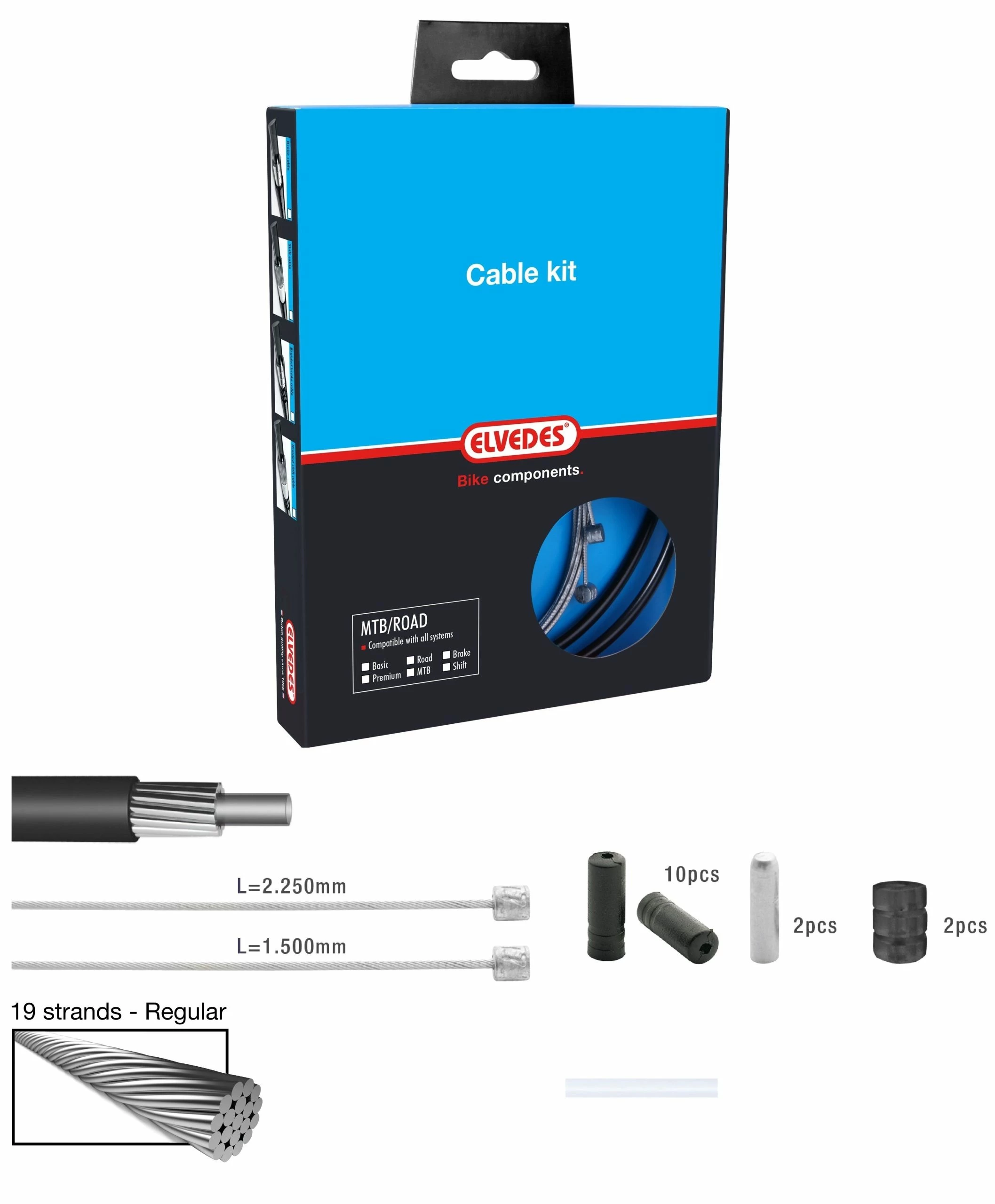 Elvedes Gearkabelkit Race+MTB / ATB, Hvid