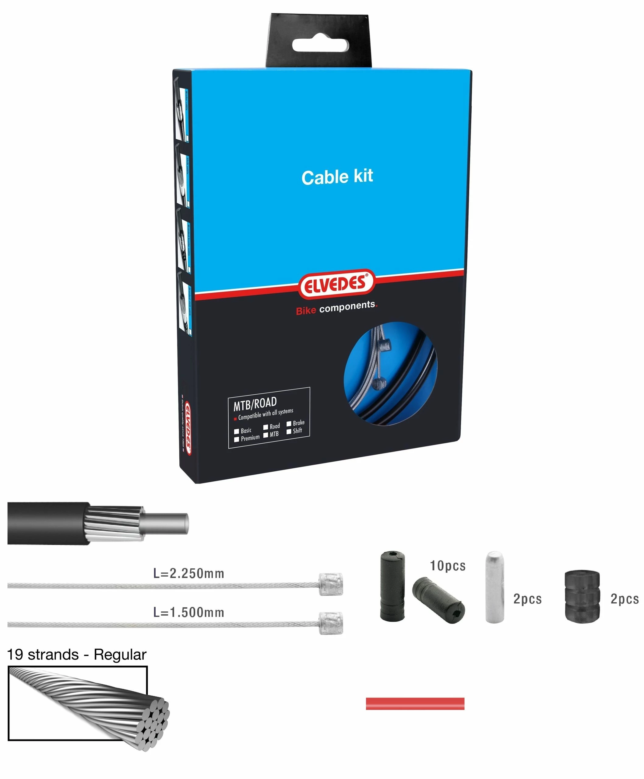 Elvedes Gearkabelkit Race+MTB / ATB, Rød